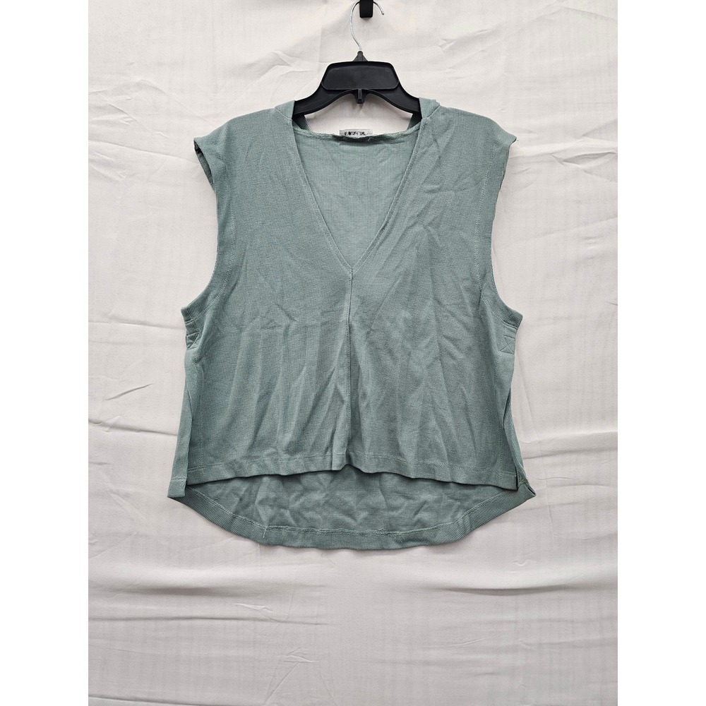 TORARY Womens 2 Piece Lounge Set Sage Green Ribbed Hooded Top & Cropped Pants S